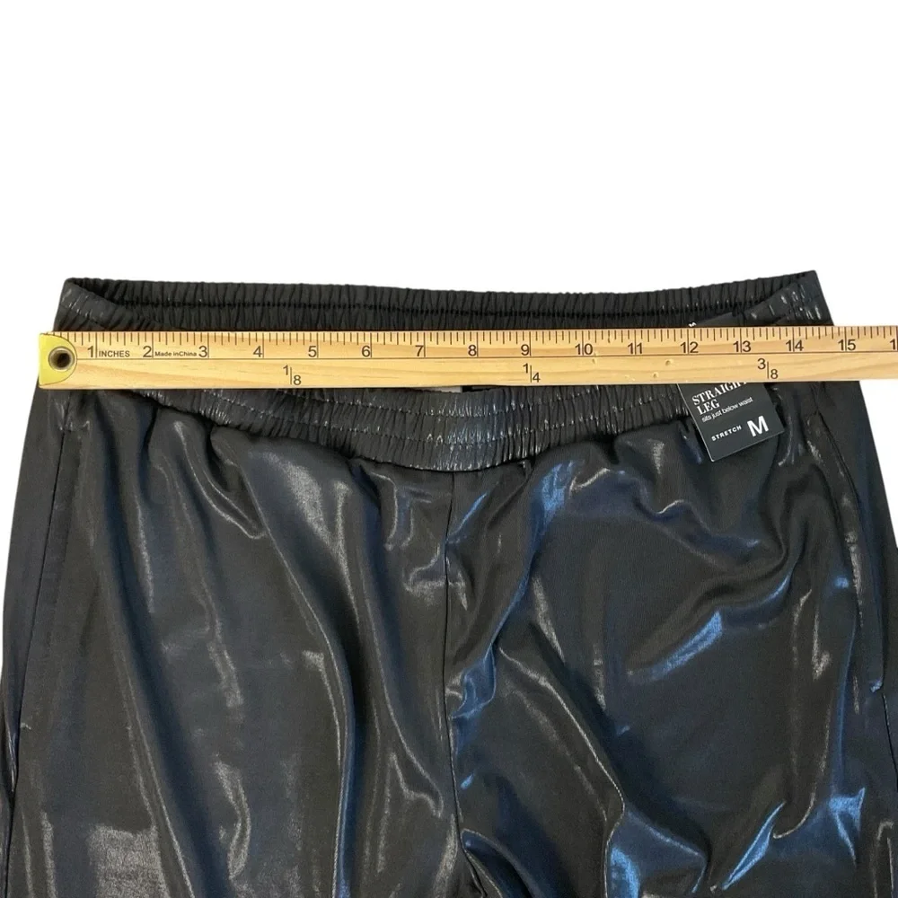 NY&C Black Shiny Soft Pants Straight Leg Stretch Size M NWT - Picture 9 of 10